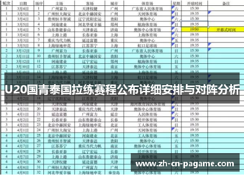 U20国青泰国拉练赛程公布详细安排与对阵分析