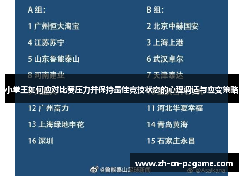 小拳王如何应对比赛压力并保持最佳竞技状态的心理调适与应变策略